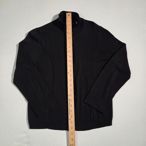 NIC+ZOE Black Velvet Trim High Neck Knit Cardigan Sweater Women's M - Picture 5 of 10